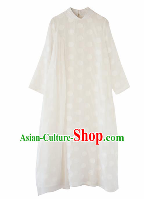 Chinese National Costume Traditional Classical Cheongsam Retro White Qipao Dress for Women