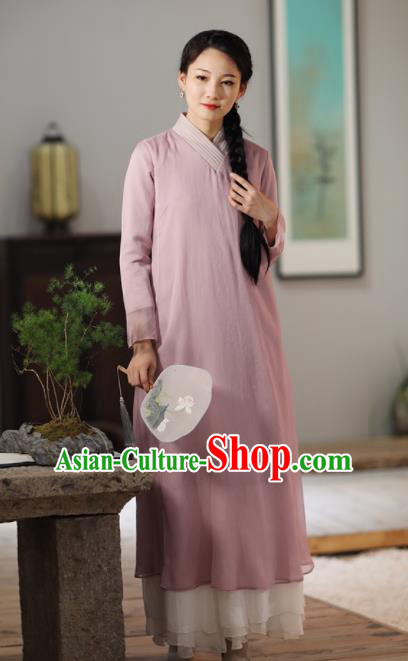 Chinese National Costume Traditional Cheongsam Classical Violet Qipao Dress for Women