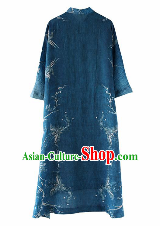 Chinese National Costume Traditional Cheongsam Classical Indigotin Qipao Dress for Women