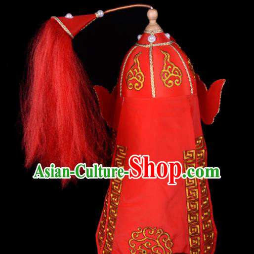 Chinese Beijing Opera Takefu Hair Accessories Ancient Soldier Red Hat for Men