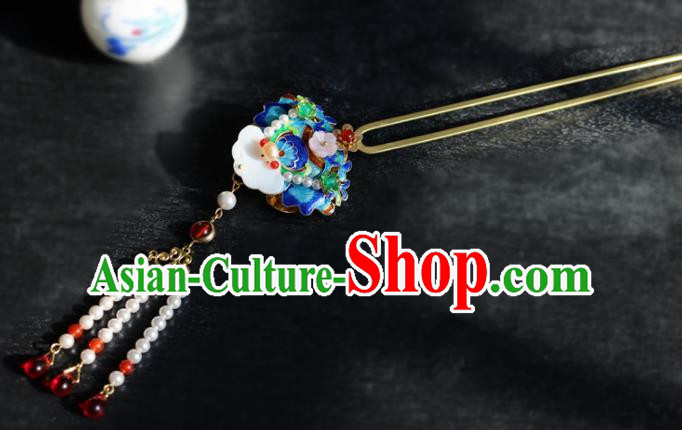 Chinese Ancient Handmade Cloisonne Shell Hairpins Traditional Classical Hair Accessories for Women