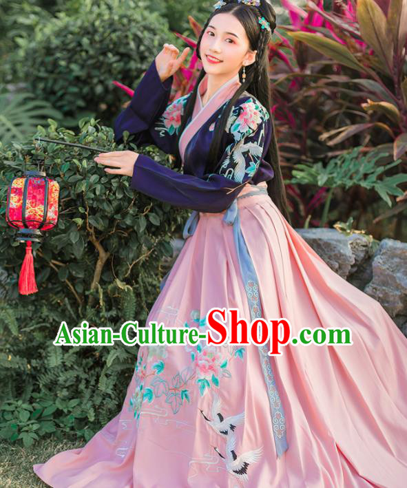 Chinese Ancient Embroidered Hanfu Dress Ming Dynasty Young Lady Traditional Historical Costume for Women