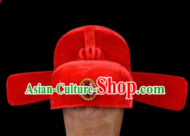 Chinese Beijing Opera Niche Hair Accessories Ancient Bridegroom Red Hat for Men