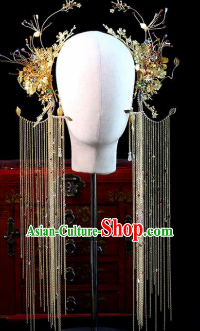 Chinese Ancient Handmade Bride Hairpins Traditional Tassel Step Shake Wedding Hair Accessories for Women