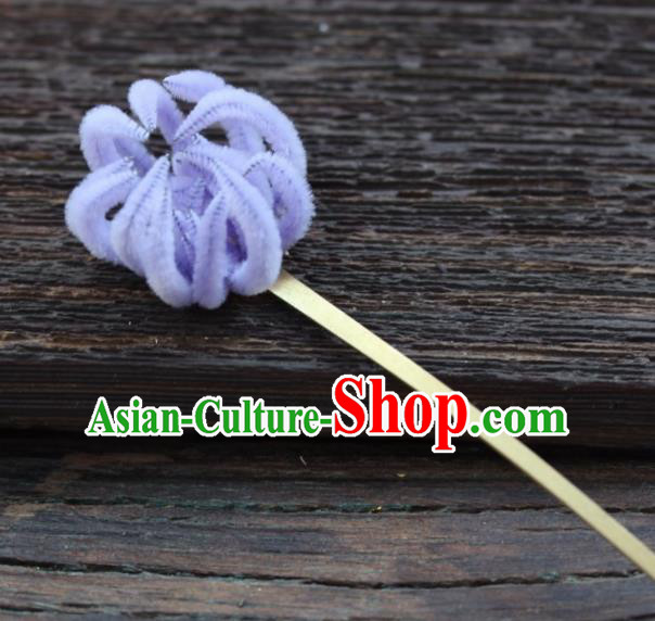 Top Grade Chinese Ancient Palace Queen Lilac Velvet Chrysanthemum Hairpins Traditional Hair Accessories Headdress for Women