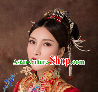 Chinese Ancient Palace Beads Phoenix Hairpins Traditional Hair Accessories Headdress for Women