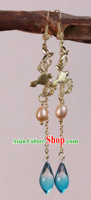 Chinese Handmade Pearl Earrings Traditional Ancient Palace Ear Accessories for Women