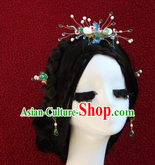 Top Grade Chinese Ancient Bride Wedding Cloisonne Hairpins Traditional Hair Accessories Headdress for Women