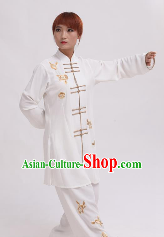 Chinese Traditional Tai Chi White Costume Martial Arts Tai Ji Competition Clothing for Women