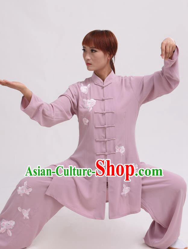 Chinese Traditional Tai Chi Pink Costume Martial Arts Tai Ji Competition Clothing for Women