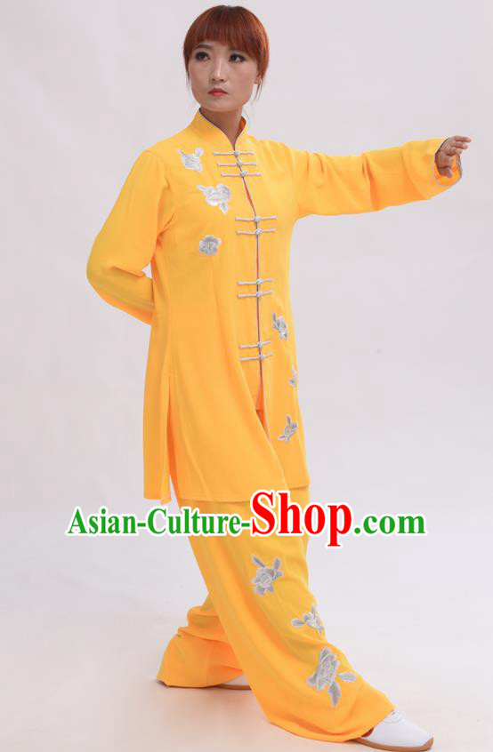 Chinese Traditional Tai Chi Yellow Costume Martial Arts Tai Ji Competition Clothing for Women
