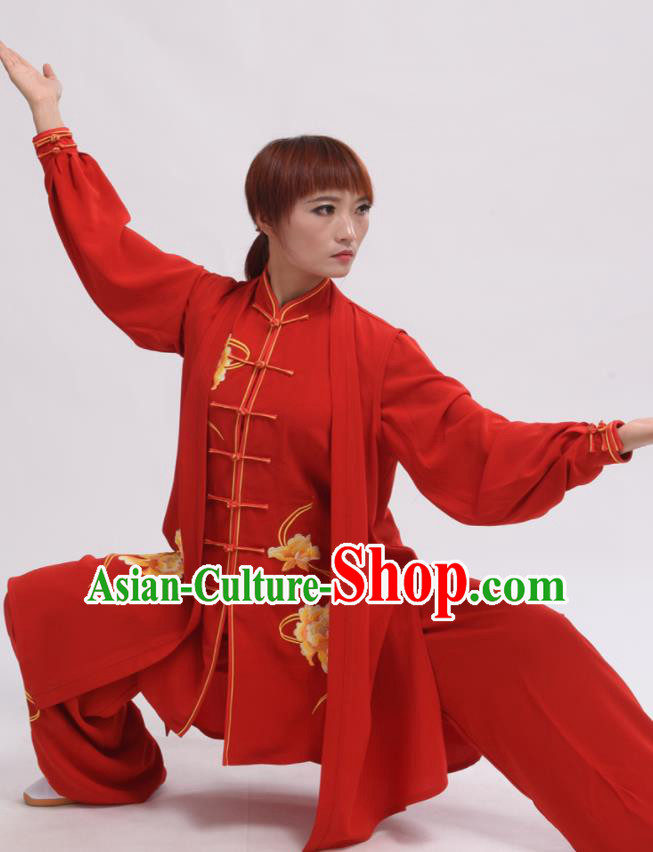 Chinese Traditional Tai Chi Red Costume Martial Arts Tai Ji Competition Clothing for Women