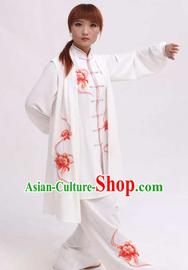 Chinese Traditional Tai Chi Printing Red Peony Costume Martial Arts Tai Ji Competition Clothing for Women