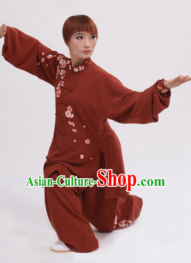 Chinese Traditional Tai Chi Rust Red Costume Martial Arts Tai Ji Competition Clothing for Women