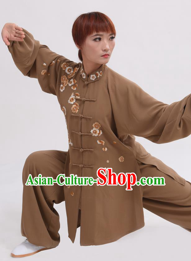 Chinese Traditional Tai Chi Light Brown Costume Martial Arts Tai Ji Competition Clothing for Women