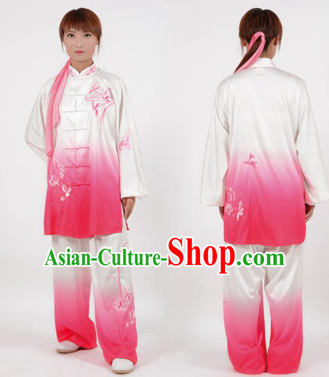 Chinese Traditional Kung Fu Printing Orchid Rosy Costume Martial Arts Tai Ji Competition Clothing for Women