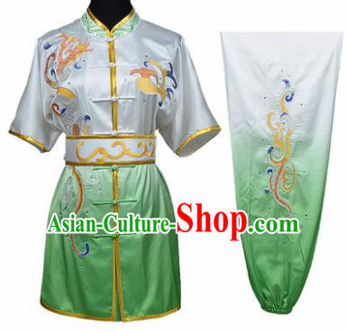 Chinese Traditional Kung Fu Embroidered Clouds Green Costume Martial Arts Tai Ji Competition Clothing for Men