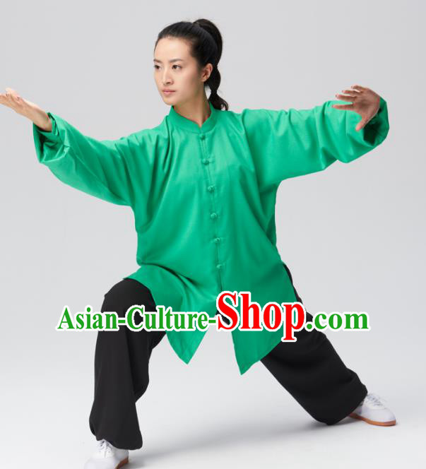 Chinese Traditional Tai Chi Group Green Costume Martial Arts Competition Clothing for Women