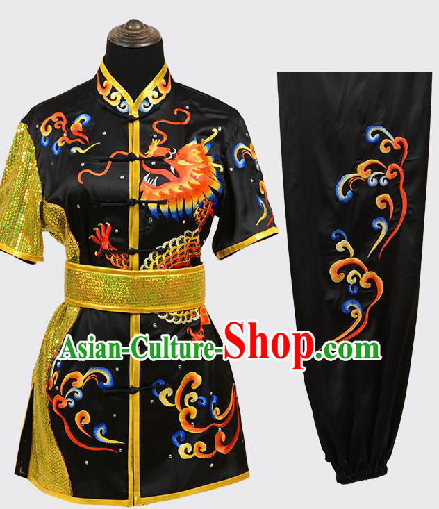 Chinese Traditional Kung Fu Embroidered Black Costume Martial Arts Tai Ji Competition Clothing for Men