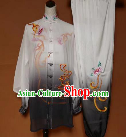 Chinese Traditional Martial Arts Kung Fu Competition Costume Tai Chi Group Embroidered Peony Clothing for Women