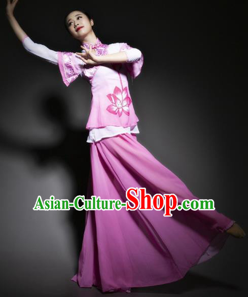 Chinese Traditional Classical Dance Costume Lotus Dance Pink Dress for Women