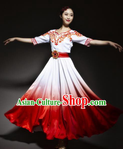 Chinese Traditional Chorus Red Dress Modern Dance Stage Performance Costume for Women