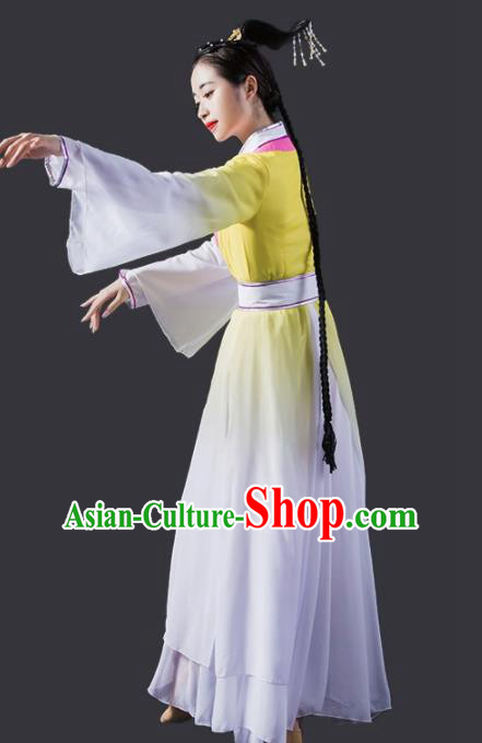 Chinese Traditional Classical Dance Costume Flying Dance Umbrella Dance Yellow Dress for Women