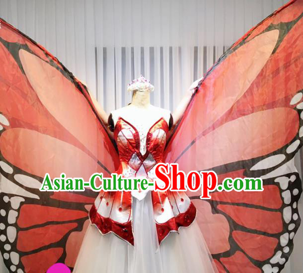 Chinese Traditional Red Butterfly Dance Dress Modern Dance Stage Performance Costume for Women