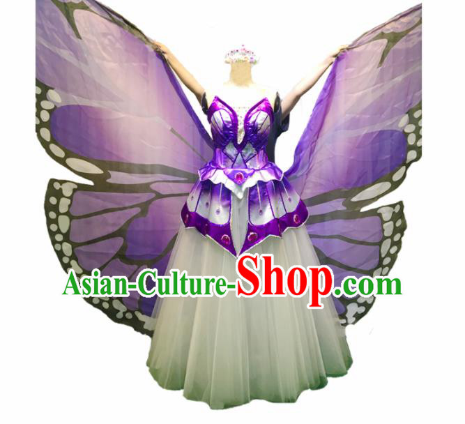 Chinese Traditional Purple Butterfly Dance Dress Modern Dance Stage Performance Costume for Women