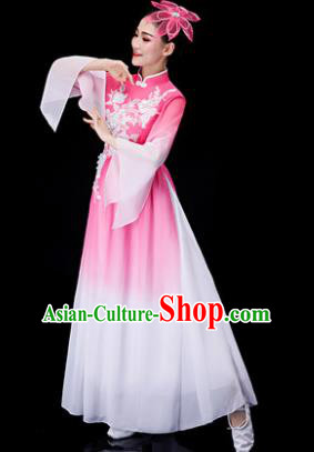 Chinese Traditional Classical Fan Dance Costume Umbrella Dance Pink Dress for Women