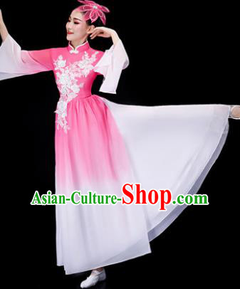 Chinese Traditional Classical Fan Dance Costume Umbrella Dance Pink Dress for Women