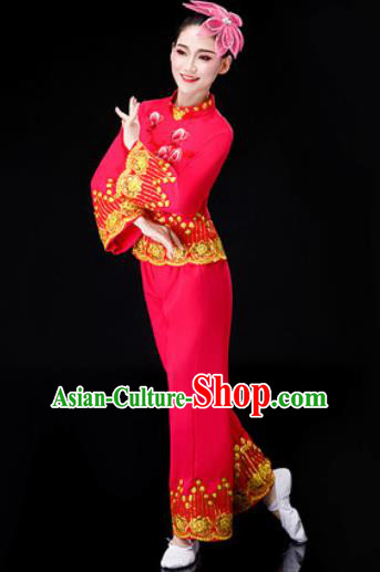 Chinese Traditional National Dance Clothing Folk Dance Yangko Dance Red Clothing for Women