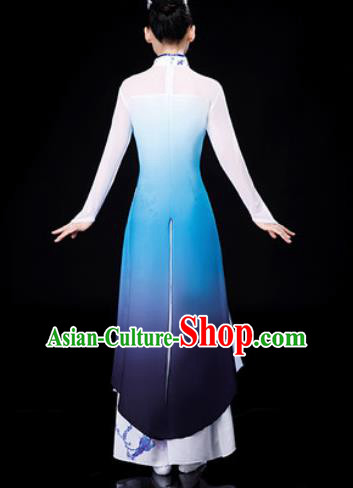 Chinese Traditional Classical Dance Costume Umbrella Dance Printing Dress for Women