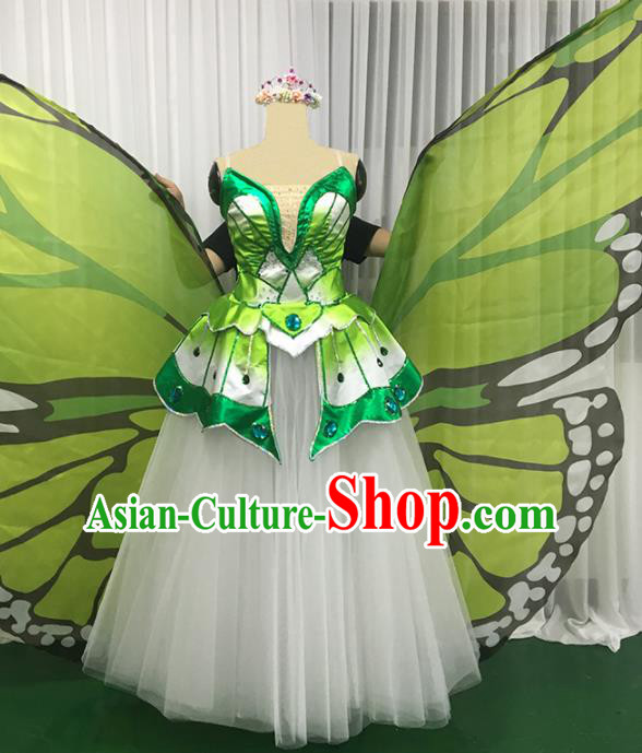 Chinese Traditional Green Butterfly Dance Dress Modern Dance Stage Performance Costume for Women