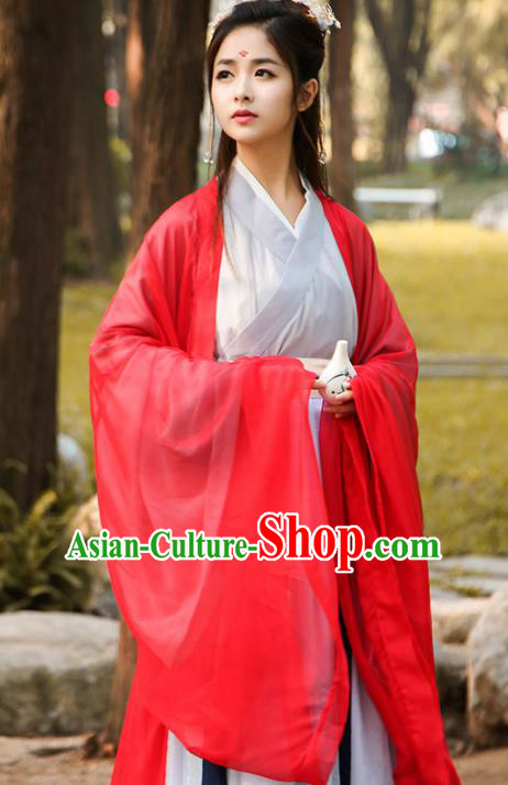 Chinese Traditional Jin Dynasty Female Knight Historical Costume Ancient Swordswoman Red Hanfu Dress for Women