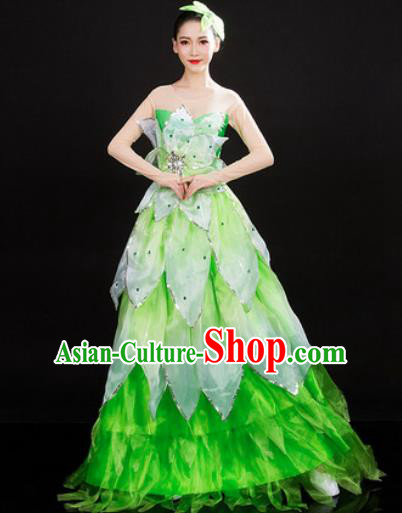 Chinese Traditional Spring Festival Gala Opening Dance Green Dress Peony Dance Stage Performance Costume for Women