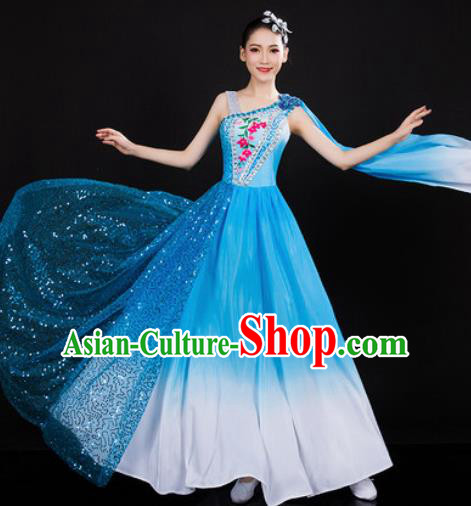 Chinese Traditional Spring Festival Gala Opening Dance Blue Dress Peony Dance Stage Performance Costume for Women