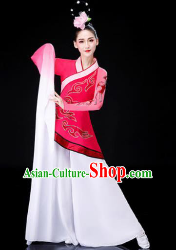 Chinese Traditional Classical Dance Rosy Dress Water Sleeve Dance Stage Performance Costume for Women