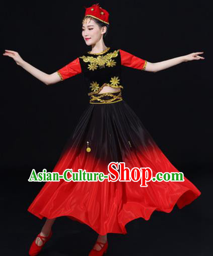 Traditional Chinese Uyghur Nationality Folk Dance Dress Uigurian Ethnic Costume for Women