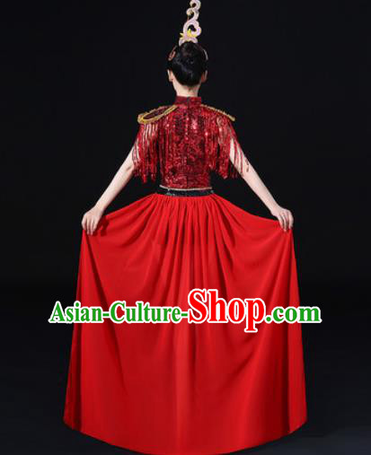 Chinese Traditional Drum Dance Red Clothing Group Yangko Dance Folk Dance Stage Performance Costume for Women