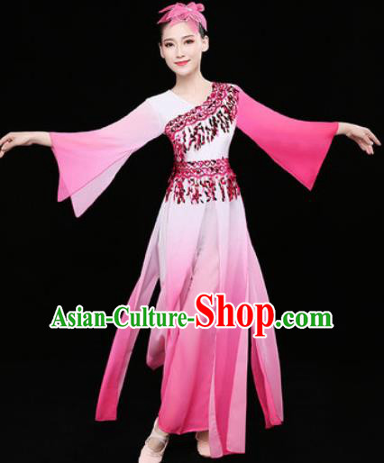 Chinese Traditional Classical Dance Fan Dance Pink Dress Umbrella Dance Stage Performance Costume for Women