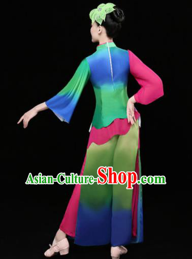 Chinese Traditional Stage Performance Fan Dance Green Clothing Folk Dance Group Yangko Dance Costume for Women