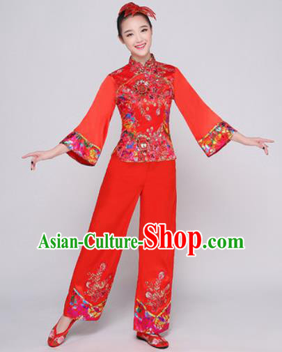 Chinese Traditional Stage Performance Fan Dance Clothing Folk Dance Group Yangko Dance Red Costume for Women