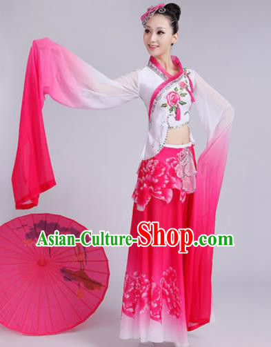 Chinese Traditional Umbrella Dance Rosy Dress Classical Lotus Dance Stage Performance Costume for Women