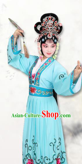 Chinese Traditional Peking Opera Peri Blue Dress Classical Beijing Opera Actress Costume for Adults