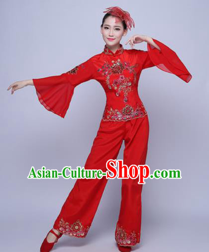 Traditional Chinese Folk Dance Group Dance Red Clothing Yangko Dance Costume for Women