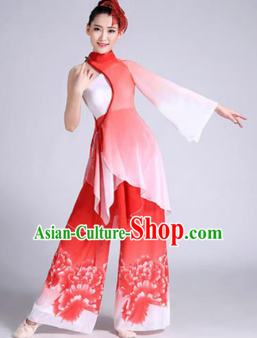 Chinese Traditional Classical Dance Fan Dance Red Dress Umbrella Dance Stage Performance Costume for Women