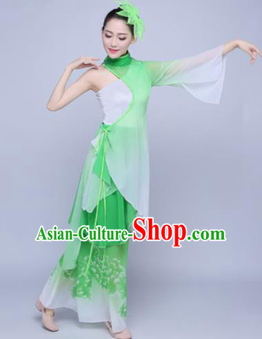 Chinese Traditional Classical Dance Fan Dance Green Dress Umbrella Dance Stage Performance Costume for Women