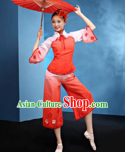 Traditional Chinese Folk Dance Jasmine Flower Dance Red Clothing Yangko Dance Costume for Women