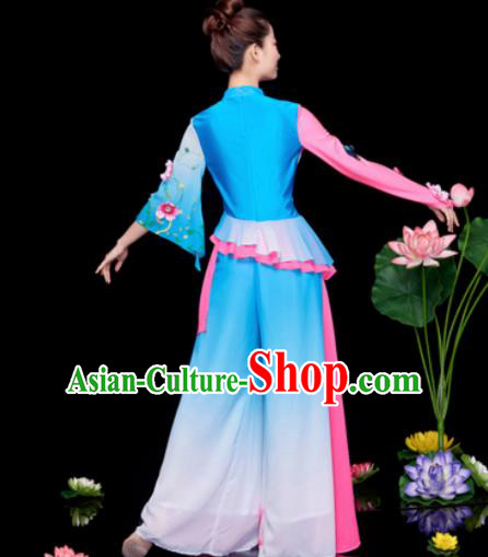 Traditional Chinese Folk Dance Stage Show Blue Clothing Yangko Dance Costume for Women